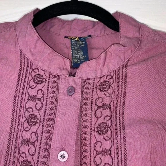 Dex Fresh Vintage Y2K Embroidered Blouse Mauve Mandarin Collar Size M Boho - Picture 4 of 8